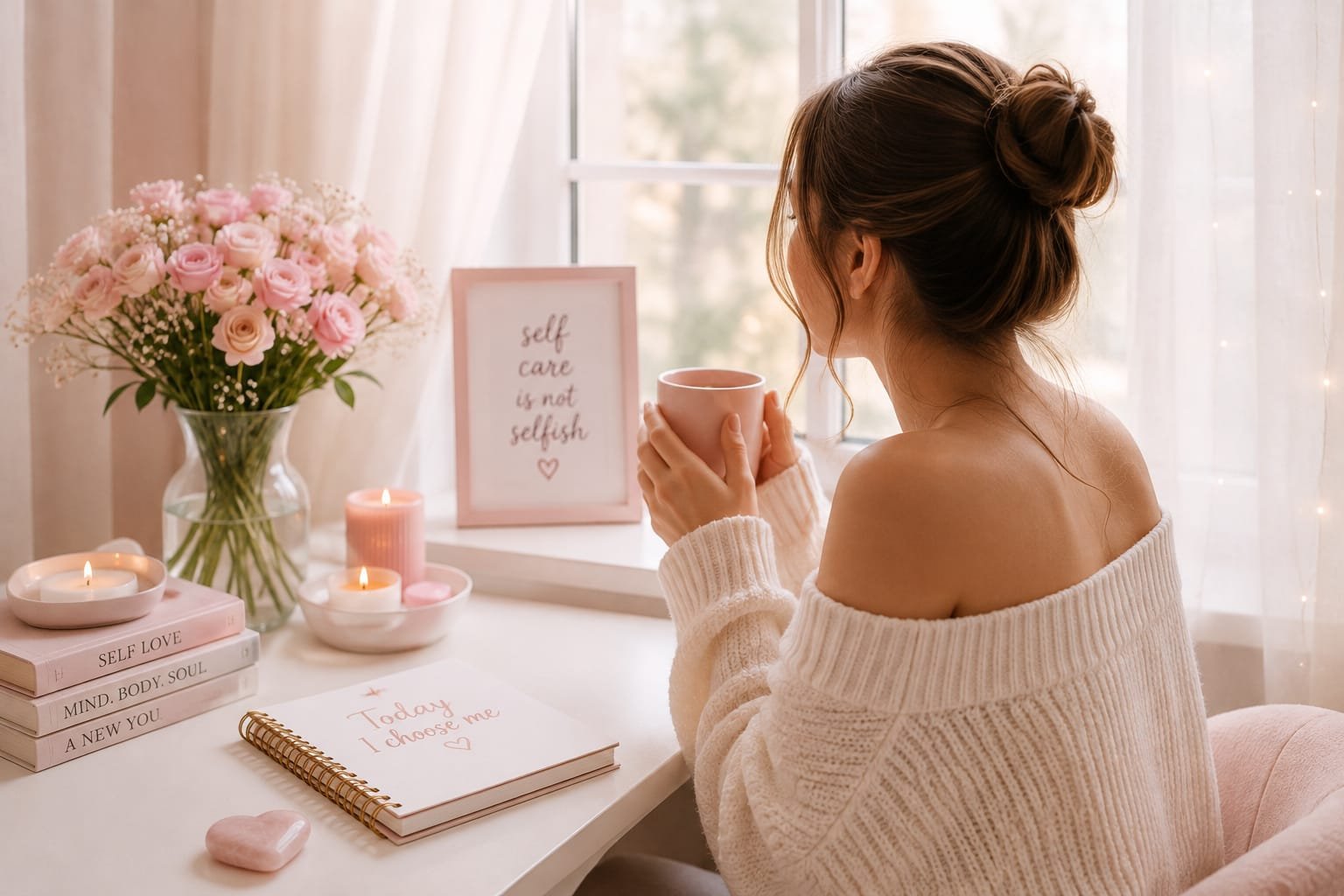 Woman practicing self-care and mindfulness at home