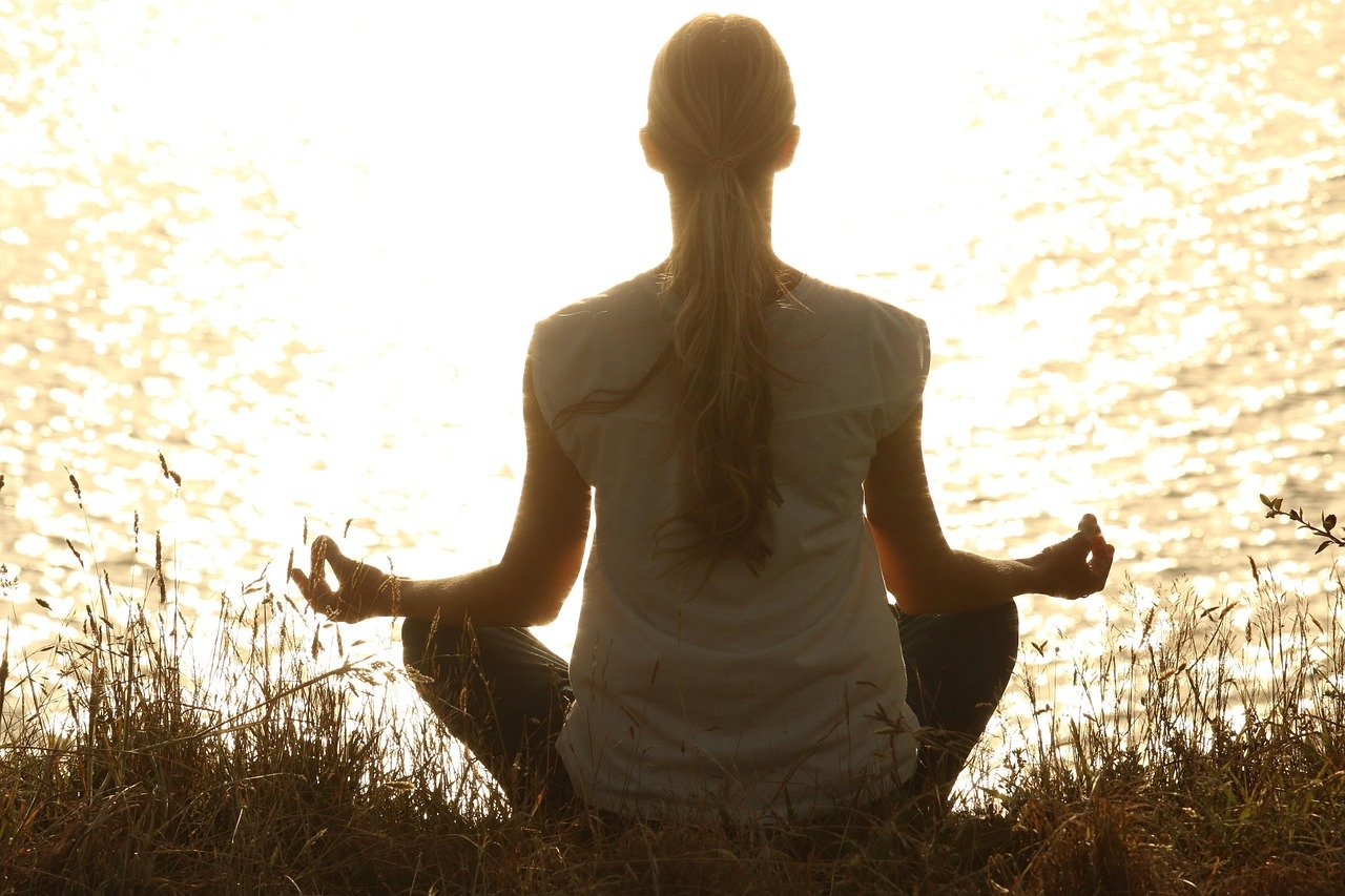 meditate, woman, nature, yoga, zen, meditating, relax, relaxing, wellness, yoga pose, meditation, peaceful, silhouette, sunset, tranquil, calm
